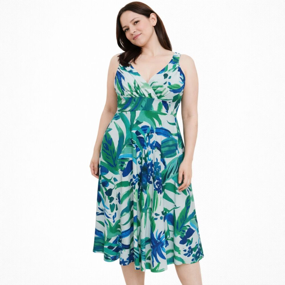 Jams World Honolulu Dress Sundress Topiary Aqua Ci Ci Flowy W3124 TOPA L